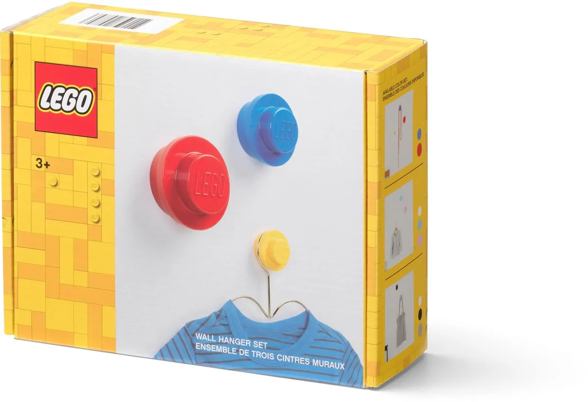 LEGO Iconic Wandhaken - 3 Stuks - Blauw/Geel/Rood