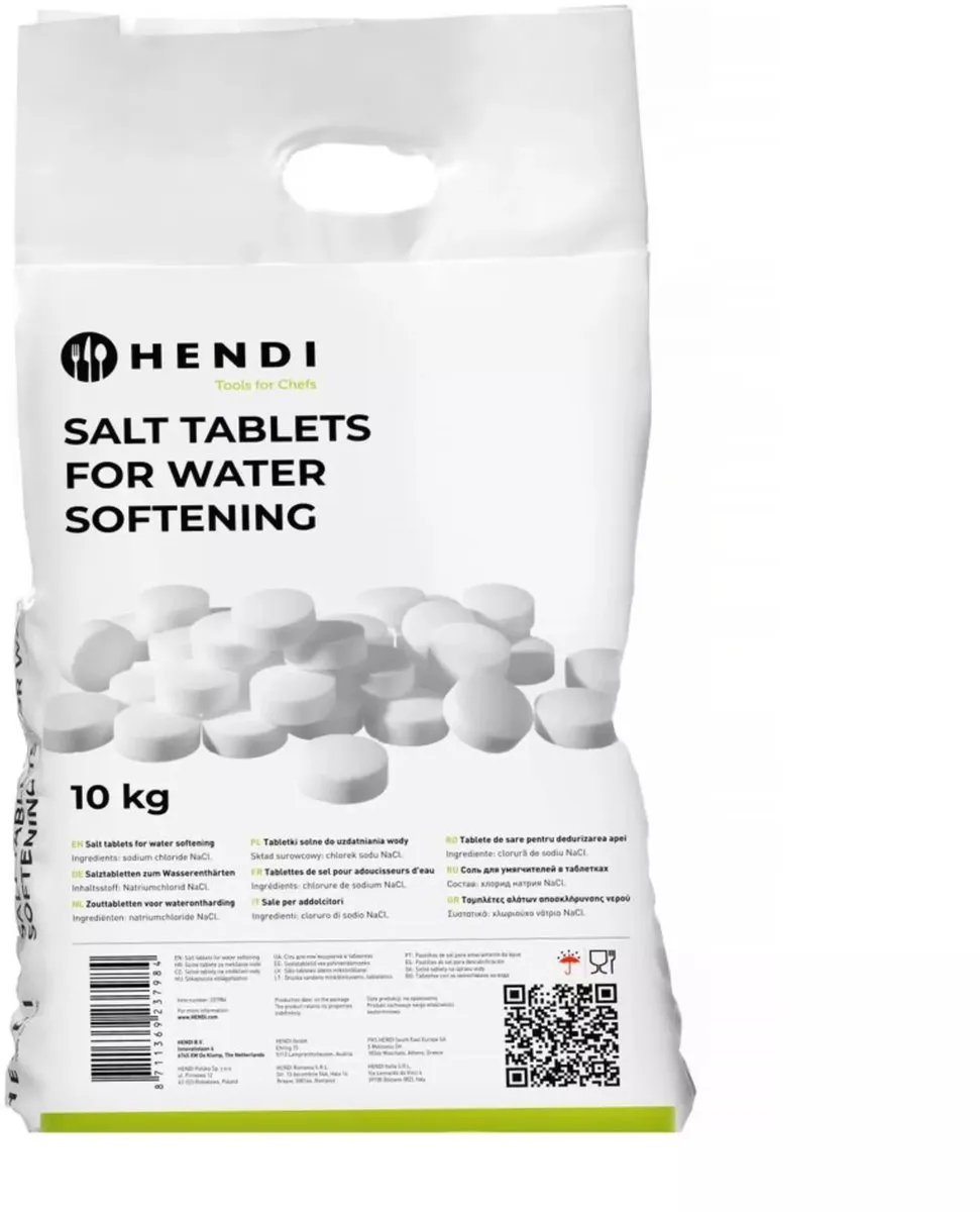HENDI Zouttabletten 10 kg – Waterontharding – Voorkomt kalkaanslag – Hoogwaardige NaCl – Geschikt voor foodservice