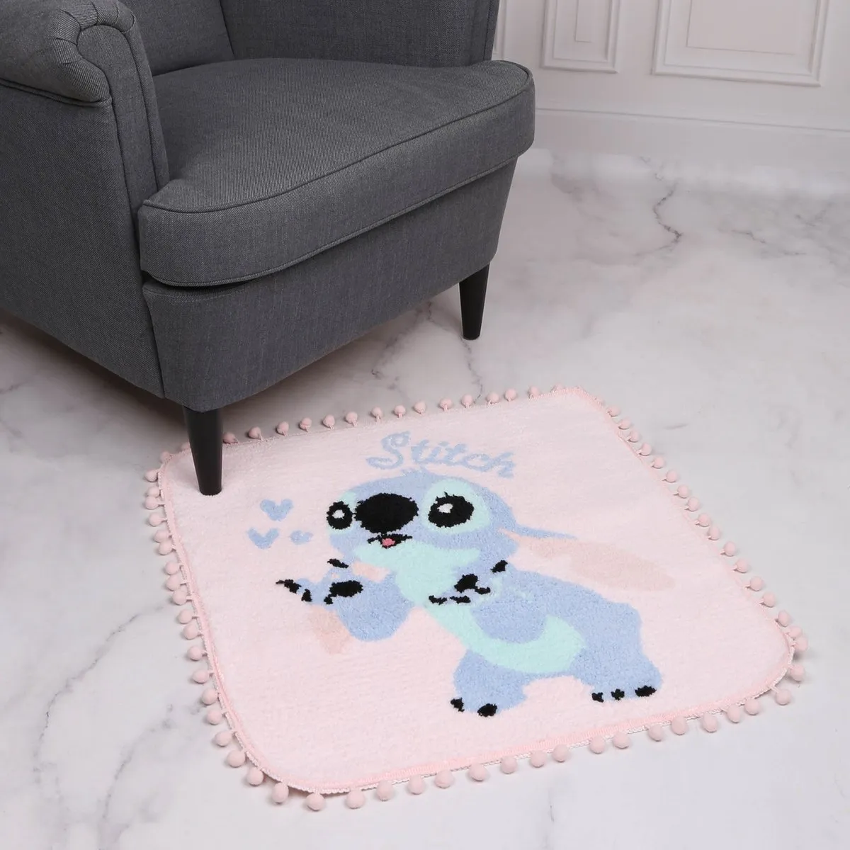 Disney Stitch Vierkant Vloerkleed 60x60cm - Roze - Antislip - afbeelding 4 van 6