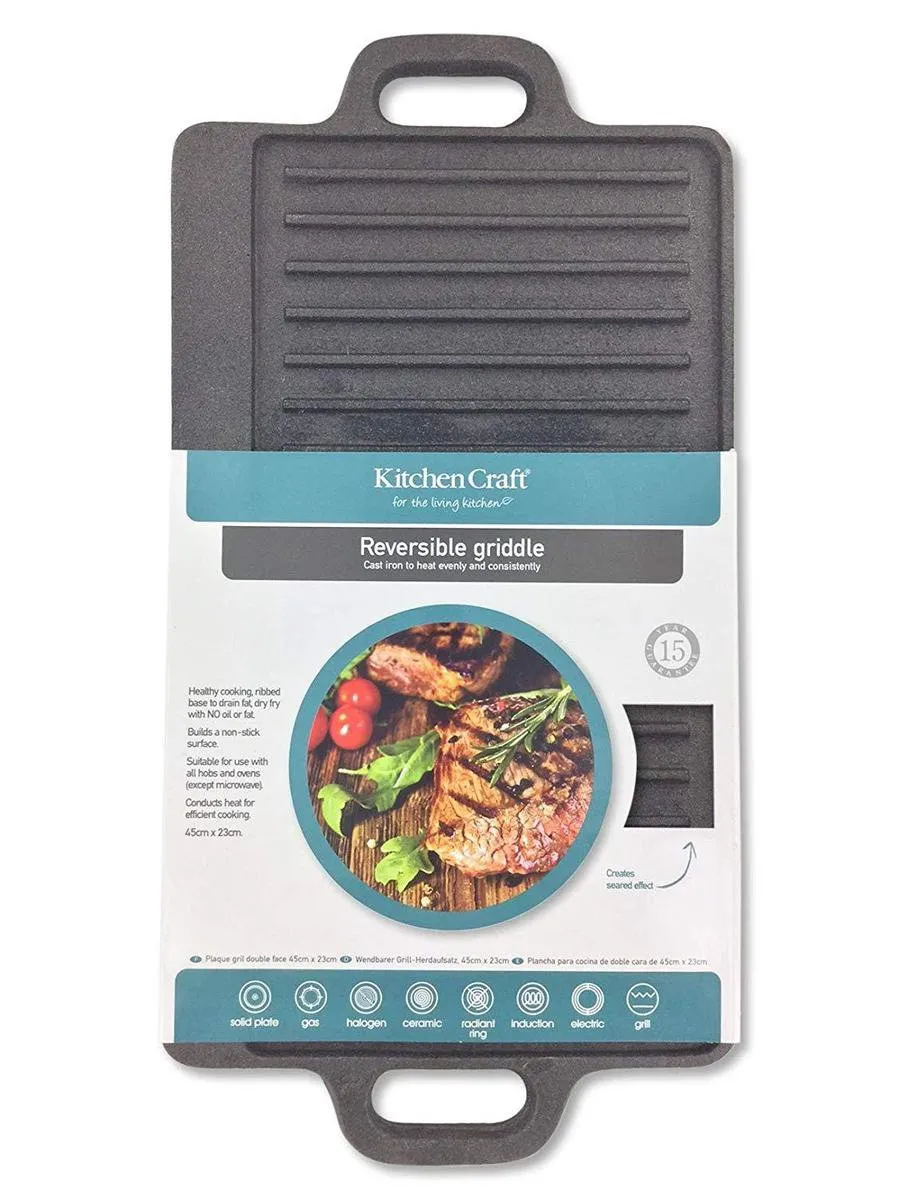 KitchenCraft Gietijzeren Grillplaat KCCIGRID 45x23cm - Grijs