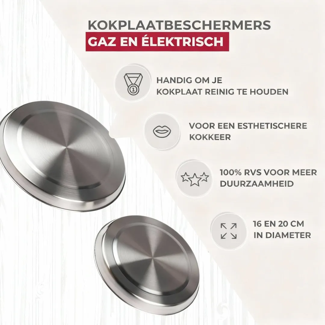Fackelmann 12306 Afdekkappen Kookplaat - 2 Stuks - 16/20cm - Roestvrij Staal