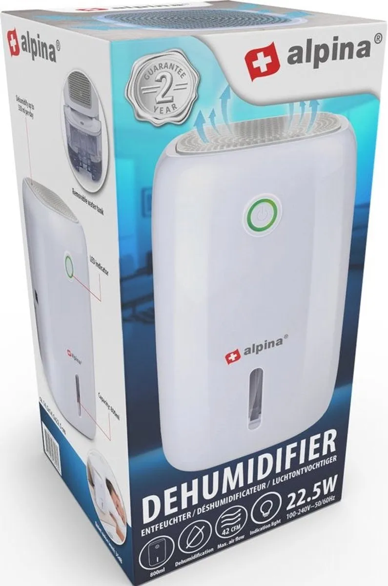 Alpina Mini Luchtontvochtiger MEALEL8240/004 - 330ml/Dag - 22.5W - Wit - afbeelding 6 van 6
