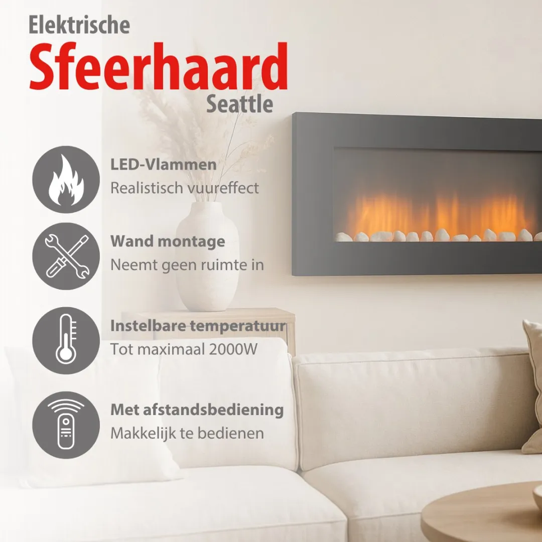 Alpina Sfeerhaard MEALEL6670/008 Wandpaneel 2000W - Zwart