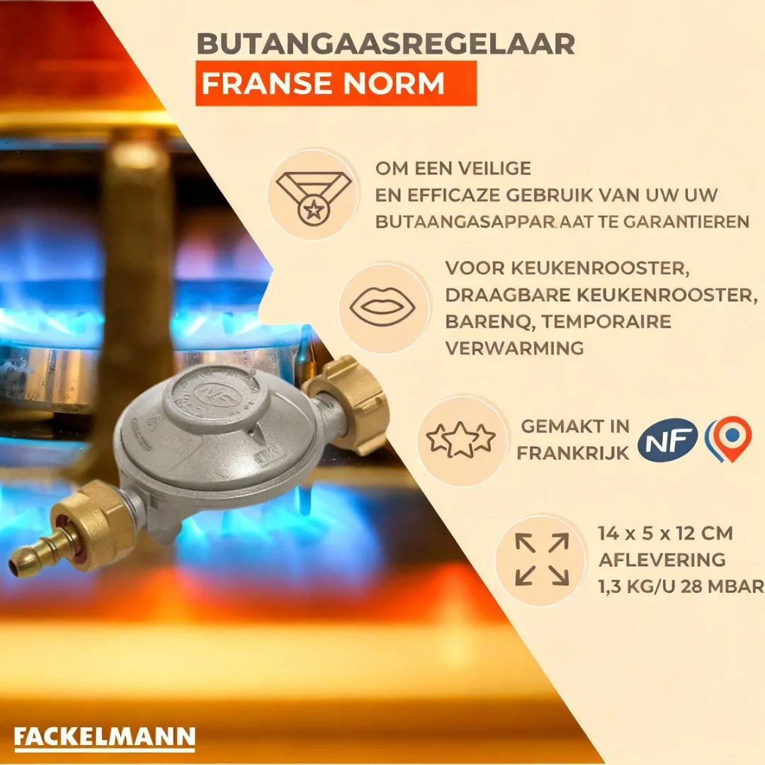 Fackelmann Butaangasdrukregelaar 66122850 - 28 mbar - 1,3 kg/u - Groen/Grijs