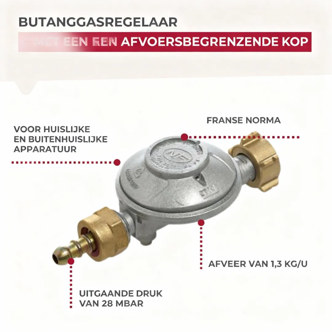 Fackelmann Butaangasdrukregelaar 66122850 - 28 mbar - 1,3 kg/u - Groen/Grijs
