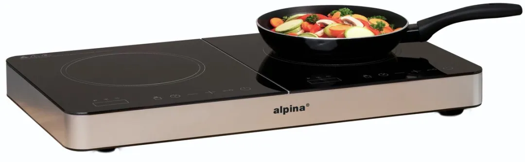 alpina 2-Pits Inductie Kookplaat Vrijstaand - Inductiekookplaat met 2 Kookzones - Touch Bediening, Kinderslot en Timer Functie - Digitaal display - 200-2000W