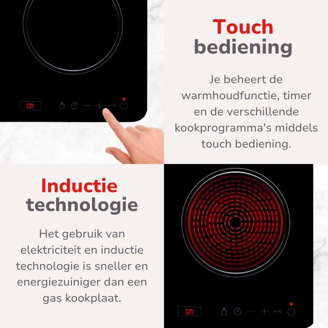 alpina 2-Pits Inductie Kookplaat Vrijstaand - Inductiekookplaat met 2 Kookzones - Touch Bediening, Kinderslot en Timer Functie - Digitaal display - 200-2000W