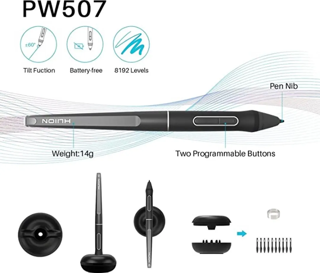 HUION KAMVAS Pro 13 GT-133 grafische tekenmonitor met volledig gelamineerd scherm Batterijloze stylus 8192 Pendruk - 13,3-inch pentabletscherm met standaard voor Linux, Windows en Mac