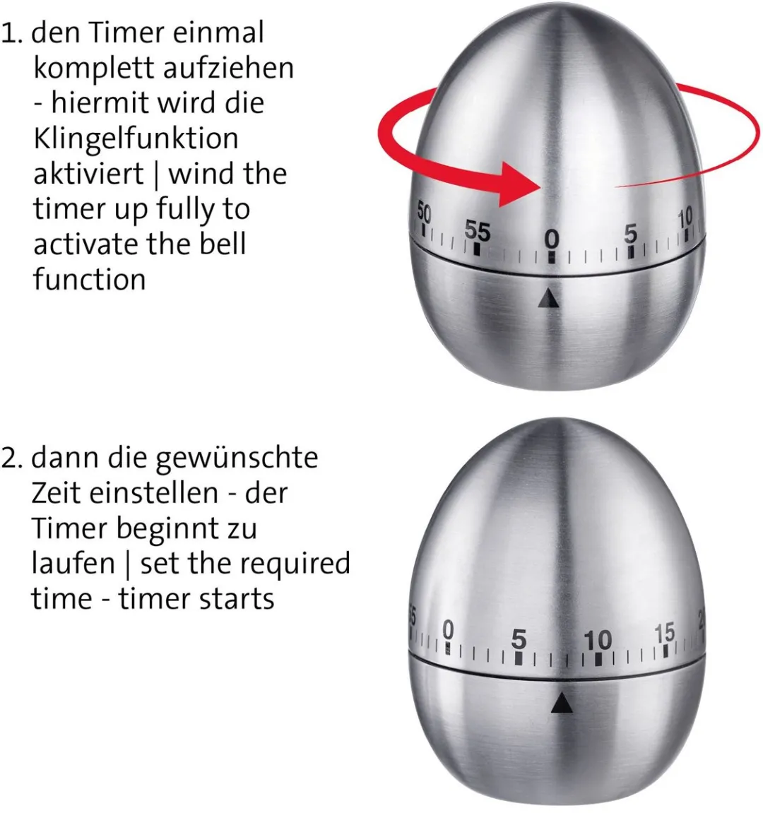 Westmark Short Time Piece, mechanisch, voor 60 minuten, eenvoudig ontwerp, roestvrij staal, Tempus, zilver/zwart, 10972260