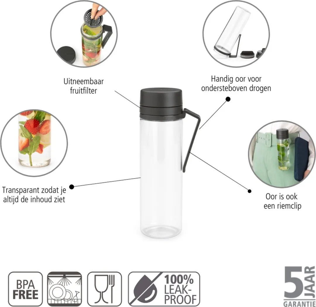 Brabantia Make & Take Drinkfles 500ml - Dark Grey