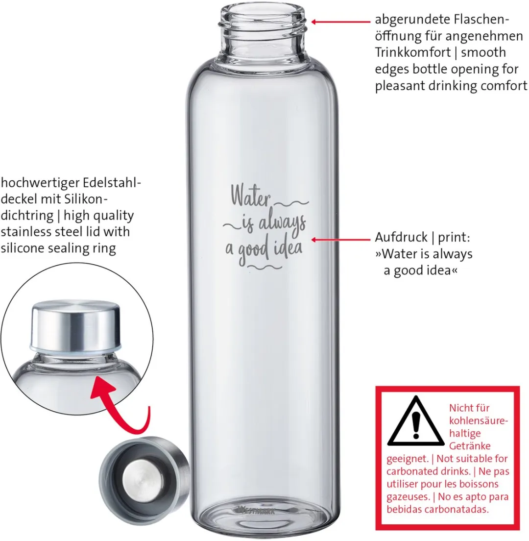 Westmark Viva Glas Drinkflessen 550ml - 2 Stuks - Rood/Anthraciet/Zilver/Transparant