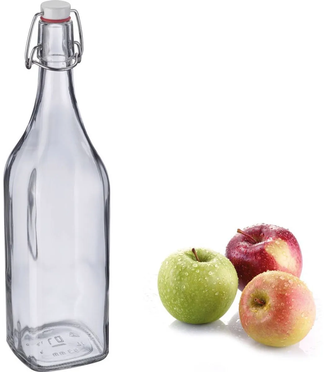 Westmark Beugelfles 1L - Vierkant - Glas/Kunststof/Staal