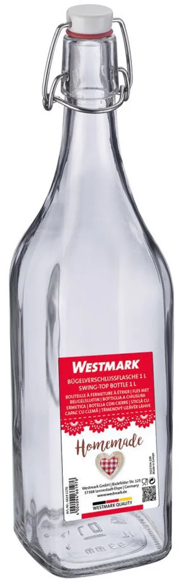 Westmark Beugelfles 1L - Vierkant - Glas/Kunststof/Staal