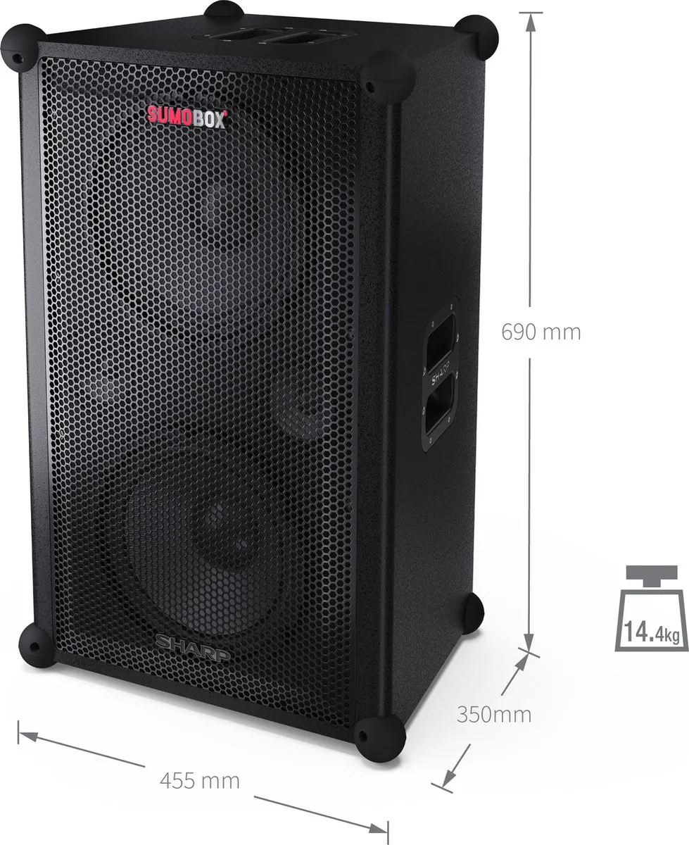 Sharp SumoBox PRO CP-LS200 Draagbare Luidspreker - 200W - 108dB - Zwart