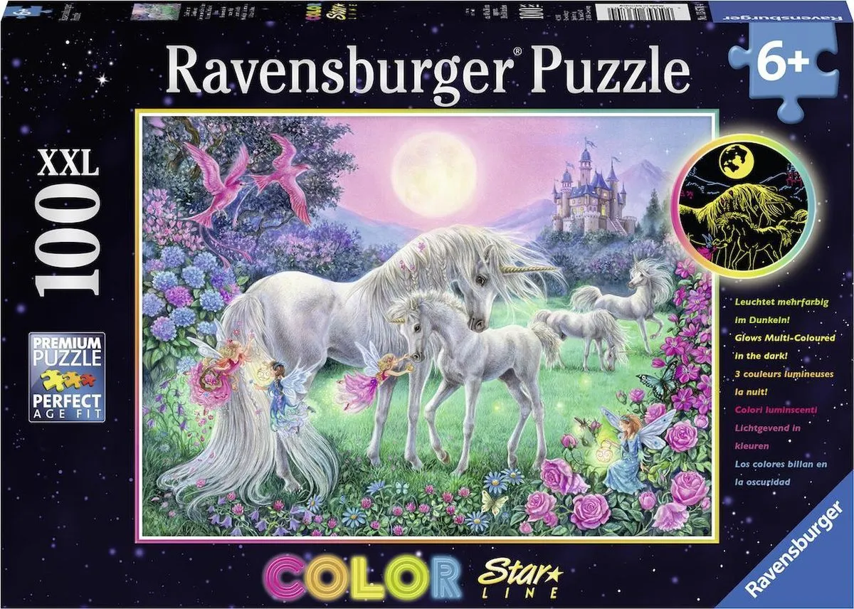 Ravensburger Eenhoorns in de Maneschijn Starline Legpuzzel 100 Stuks