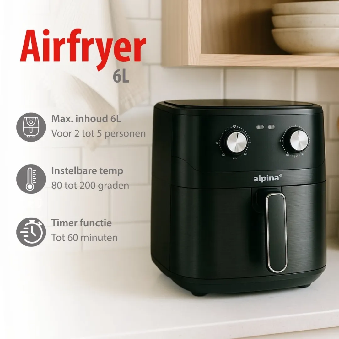 Alpina Airfryer XL 6L - 1600W - Zwart