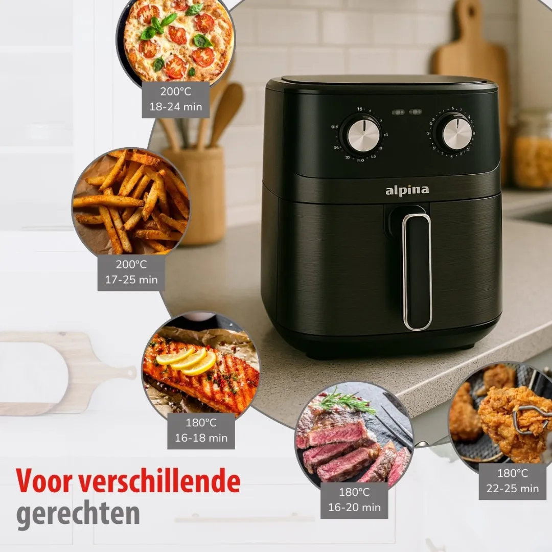 Alpina Airfryer XL 6L - 1600W - Zwart