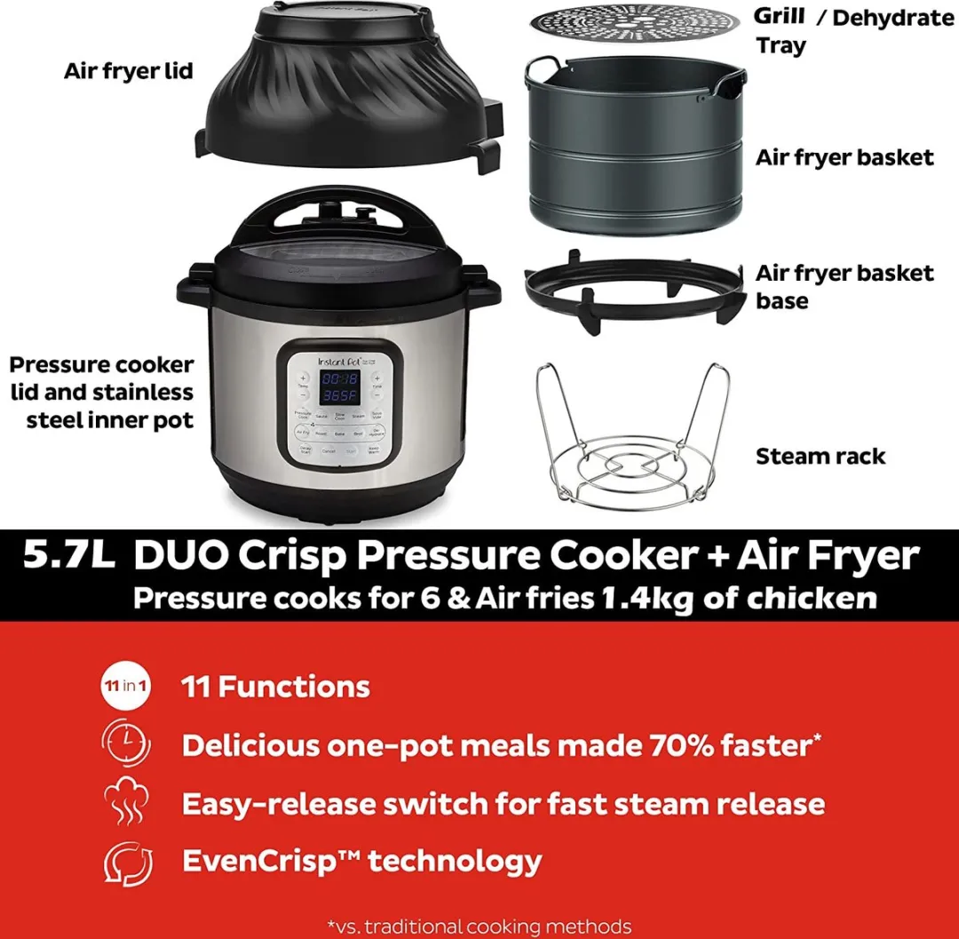 Instant Pot Duo Crisp 6 11-in-1 Multicooker 5,7L - RVS