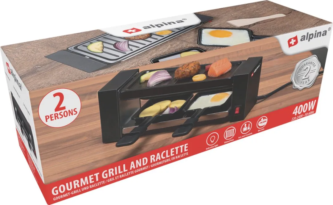 Alpina Raclette Gourmet Set 400W - 2 Personen - Zwart