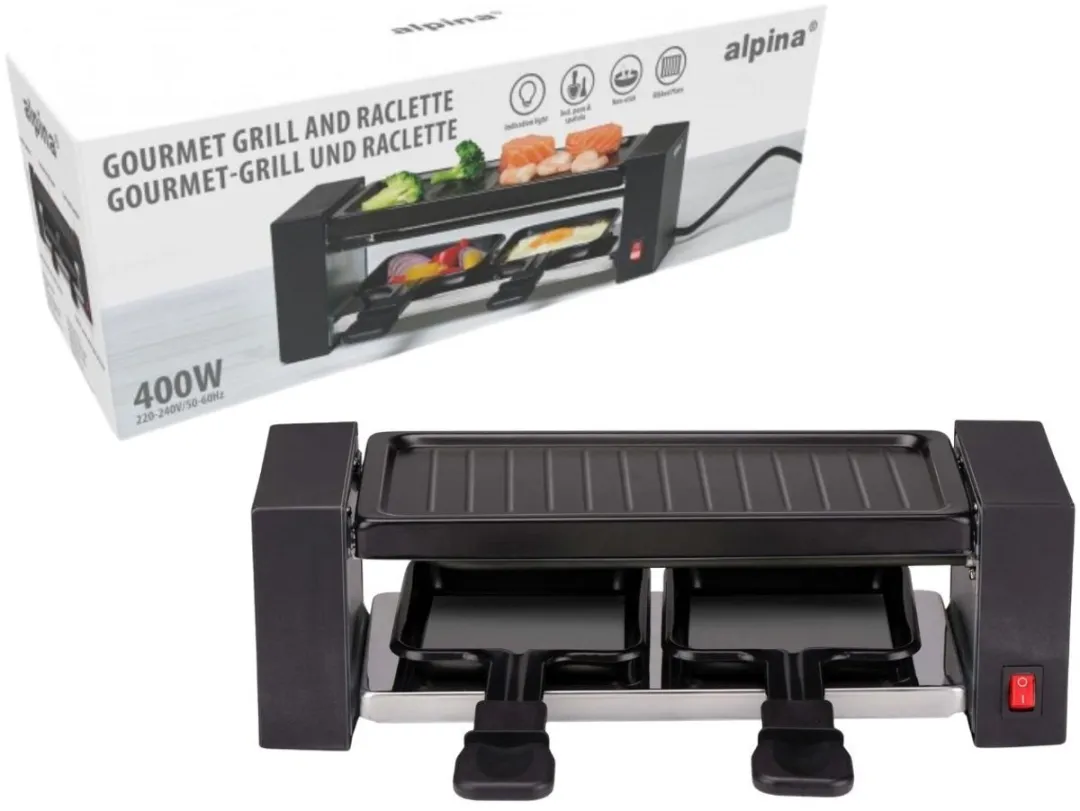 Alpina Raclette Gourmet Set 400W - 2 Personen - Zwart - afbeelding 6 van 6