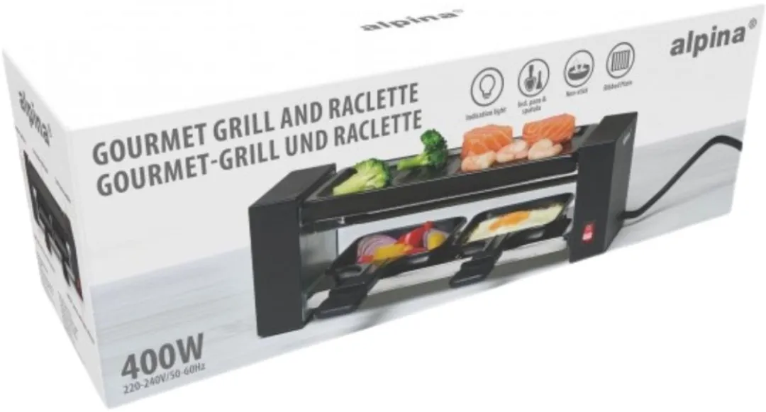 Alpina Raclette Gourmet Set 400W - 2 Personen - Zwart
