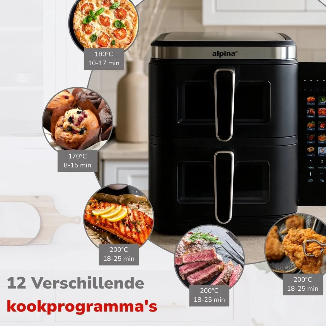 Alpina Dubbele Airfryer XXL 11L - 2800W - Zwart - afbeelding 6 van 6
