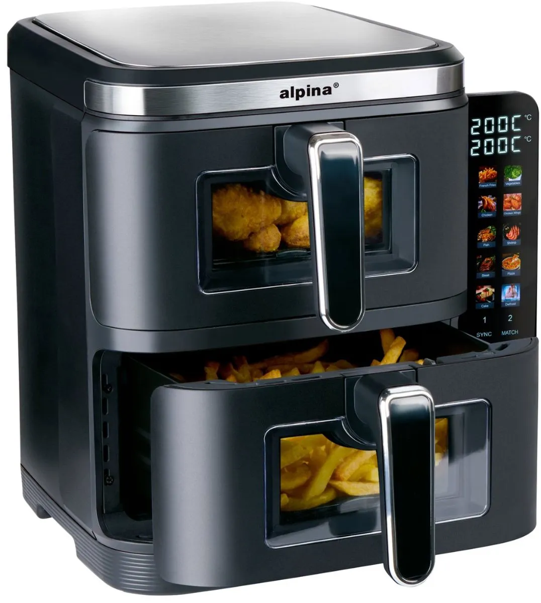 Alpina Dubbele Airfryer XXL 11L - 2800W - Zwart