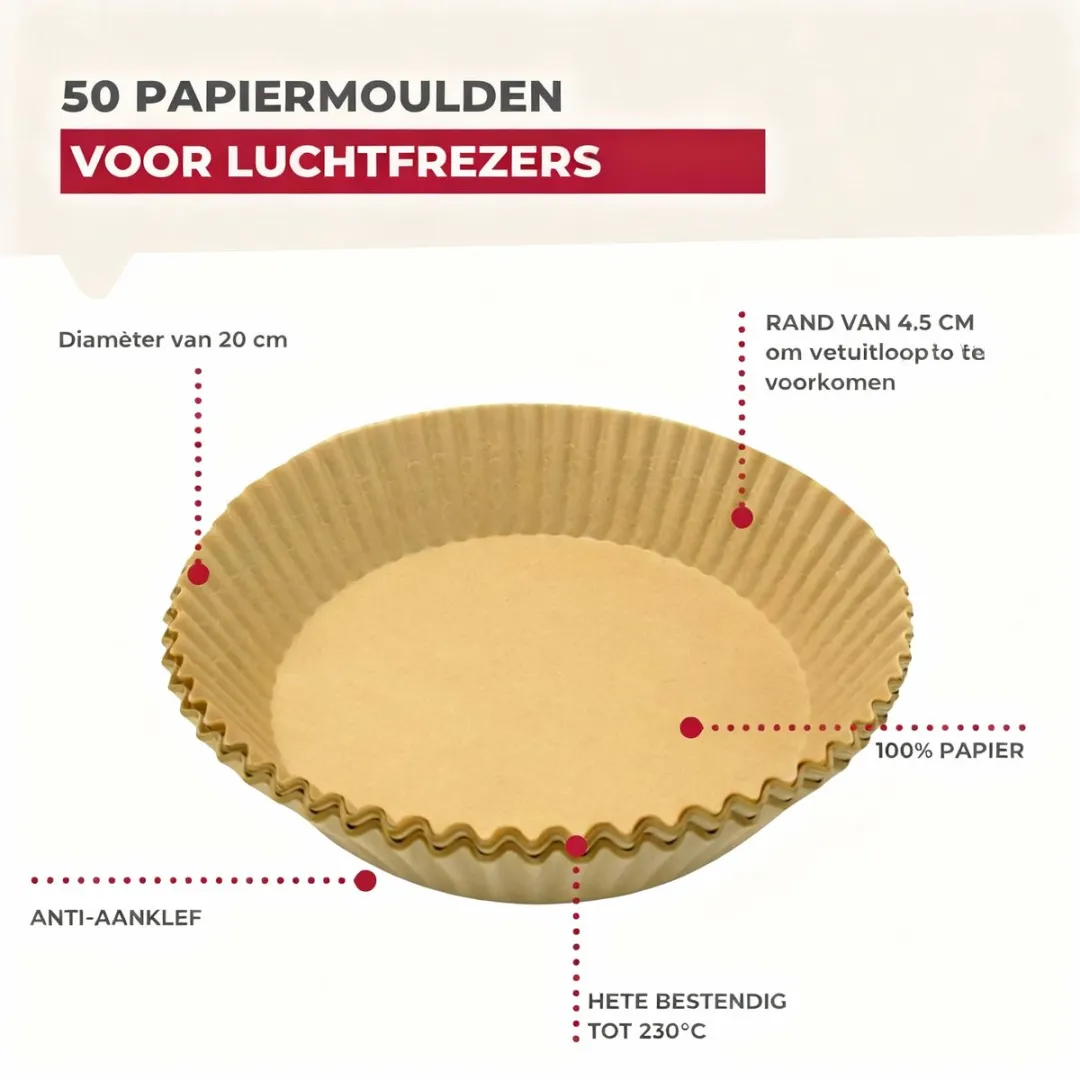 Fackelmann 42687 Papieren Vorm Airfryer - 50 Stuks - Ø20cm