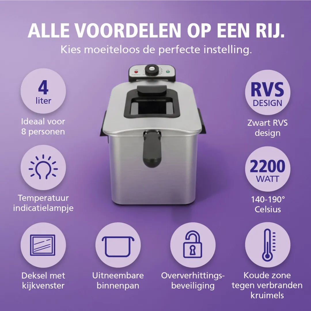Brabantia BBEK1130 Frituurpan 4L - 2200W - RVS