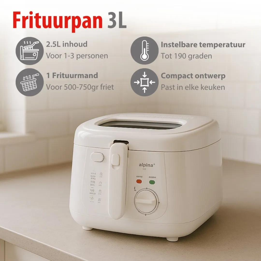 Alpina Frituurpan 2.5L - 1800W - Wit