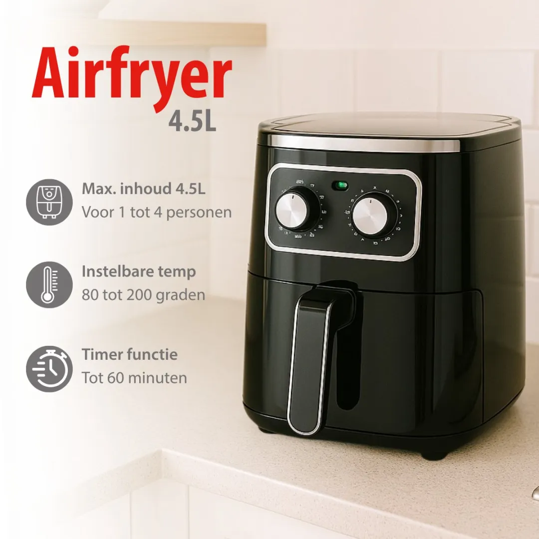Alpina Airfryer 4.5L - 1450W Zwart