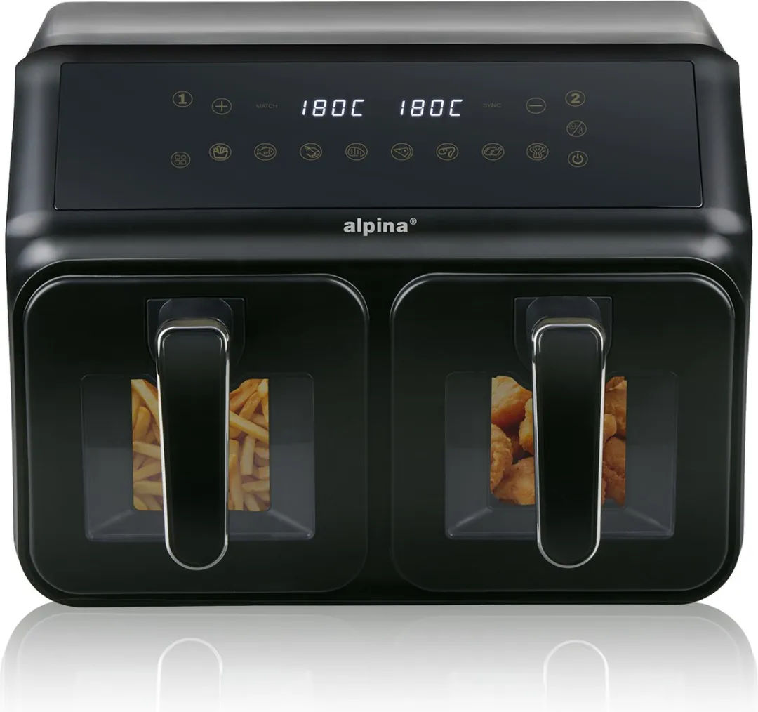 Alpina Dubbele Airfryer XXL 2x4L - 1700W - 8 Programma's - Zwart