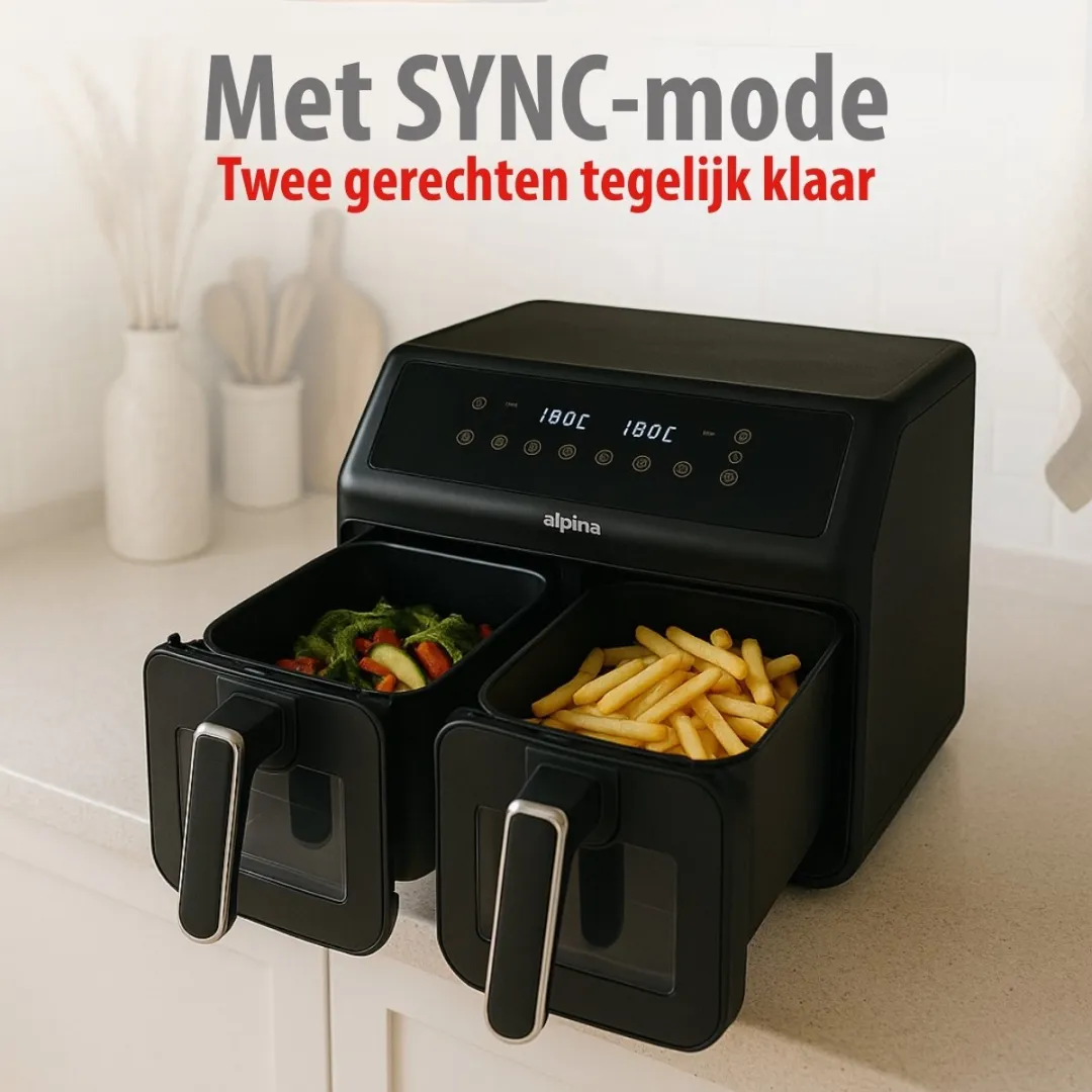 Alpina Dubbele Airfryer XXL 2x4L - 1700W - 8 Programma's - Zwart - afbeelding 6 van 6