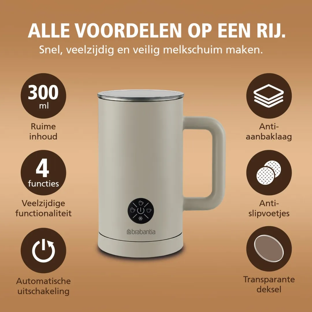 Brabantia BBEK1048 Elektrische Melkopschuimer 500W - 300ml