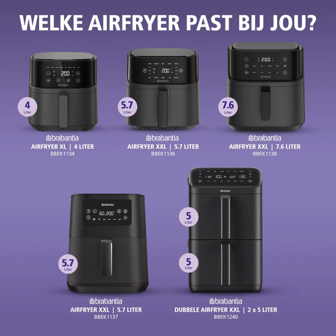 Brabantia Dubbele Airfryer XXL 10L - 2700W - 8 Programma's - afbeelding 6 van 6