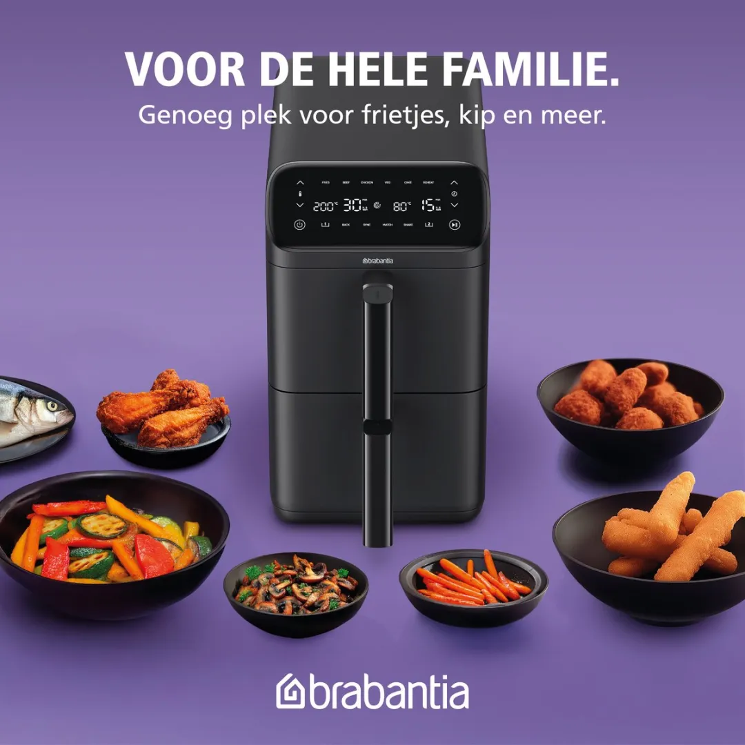 Brabantia Dubbele Airfryer XXL 10L - 2700W - 8 Programma's