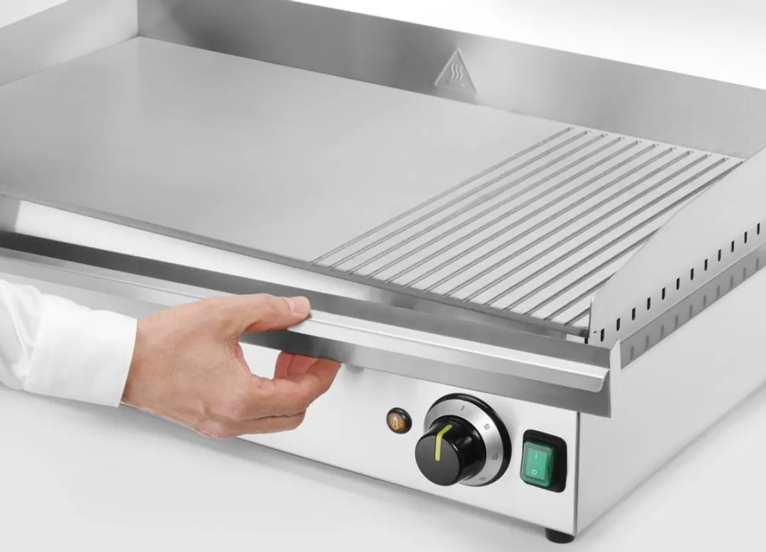 HENDI Kitchen Line Bakplaat 1/3 Geribbeld 2/3 Glad - 3500W - 300°C - RVS