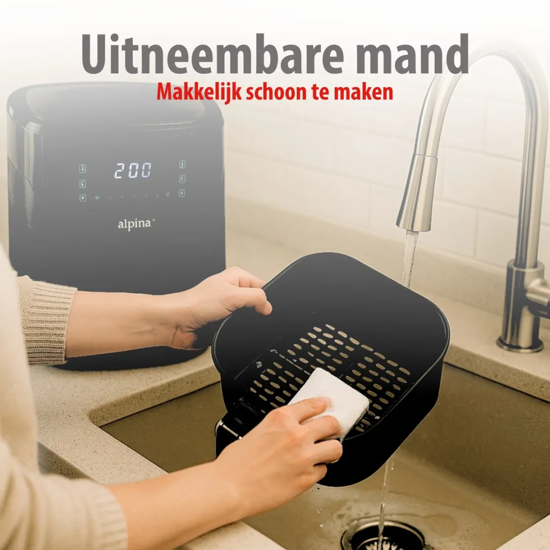 Alpina Airfryer XL 6L - 1600W - 8 Programma's - Zwart