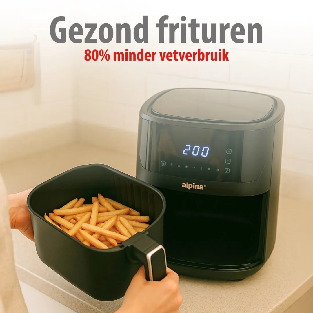 Alpina Airfryer XL 6L - 1600W - 8 Programma's - Zwart