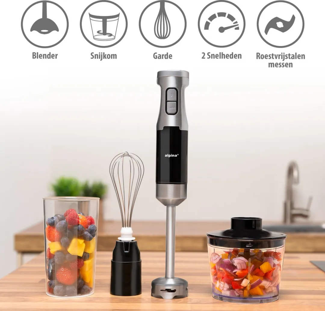 Alpina HB6700F-N Staafmixer Set - 1000W - 4-delig - Zwart/Zilver