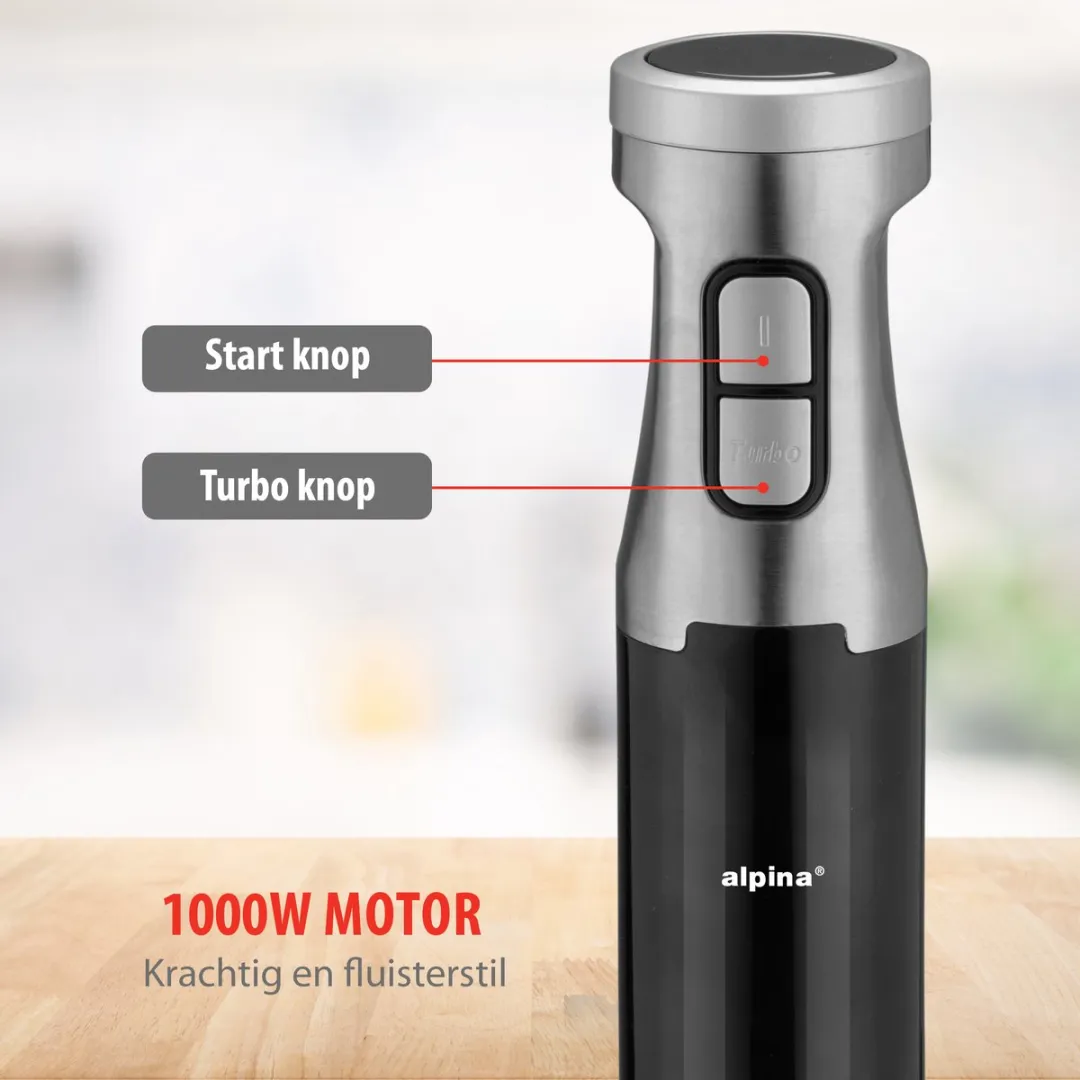 Alpina HB6700F-N Staafmixer Set - 1000W - 4-delig - Zwart/Zilver - afbeelding 6 van 6