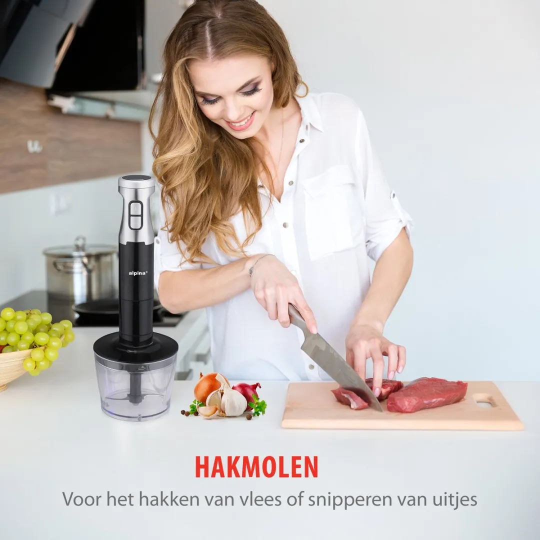 Alpina HB6700F-N Staafmixer Set - 1000W - 4-delig - Zwart/Zilver