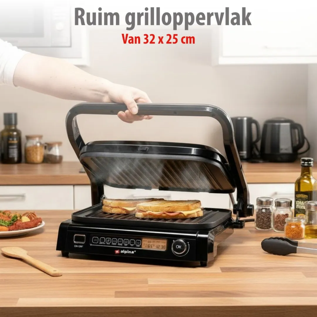 Alpina Contactgrill 2100W MEALEL7440/005 - 2 Platen - Zwart - afbeelding 6 van 6