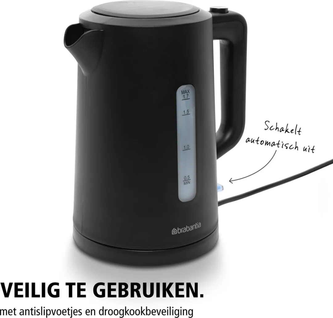 Brabantia BBEK1017 Waterkoker 2200W 1.7L - Zwart
