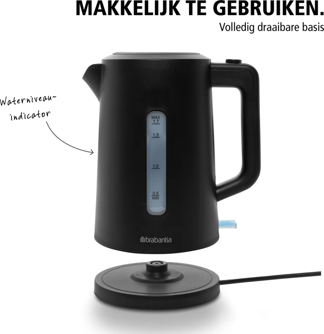 Brabantia BBEK1017 Waterkoker 2200W 1.7L - Zwart