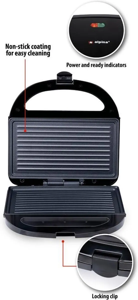 Alpina Contactgrill 750W - 2 Platen - Zwart - afbeelding 6 van 6
