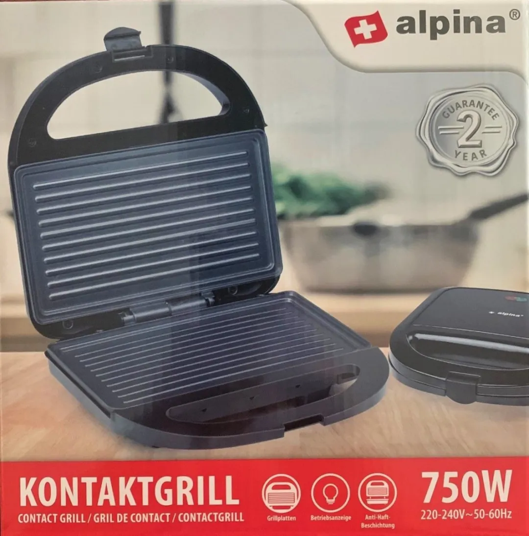Alpina Contactgrill 750W - 2 Platen - Zwart