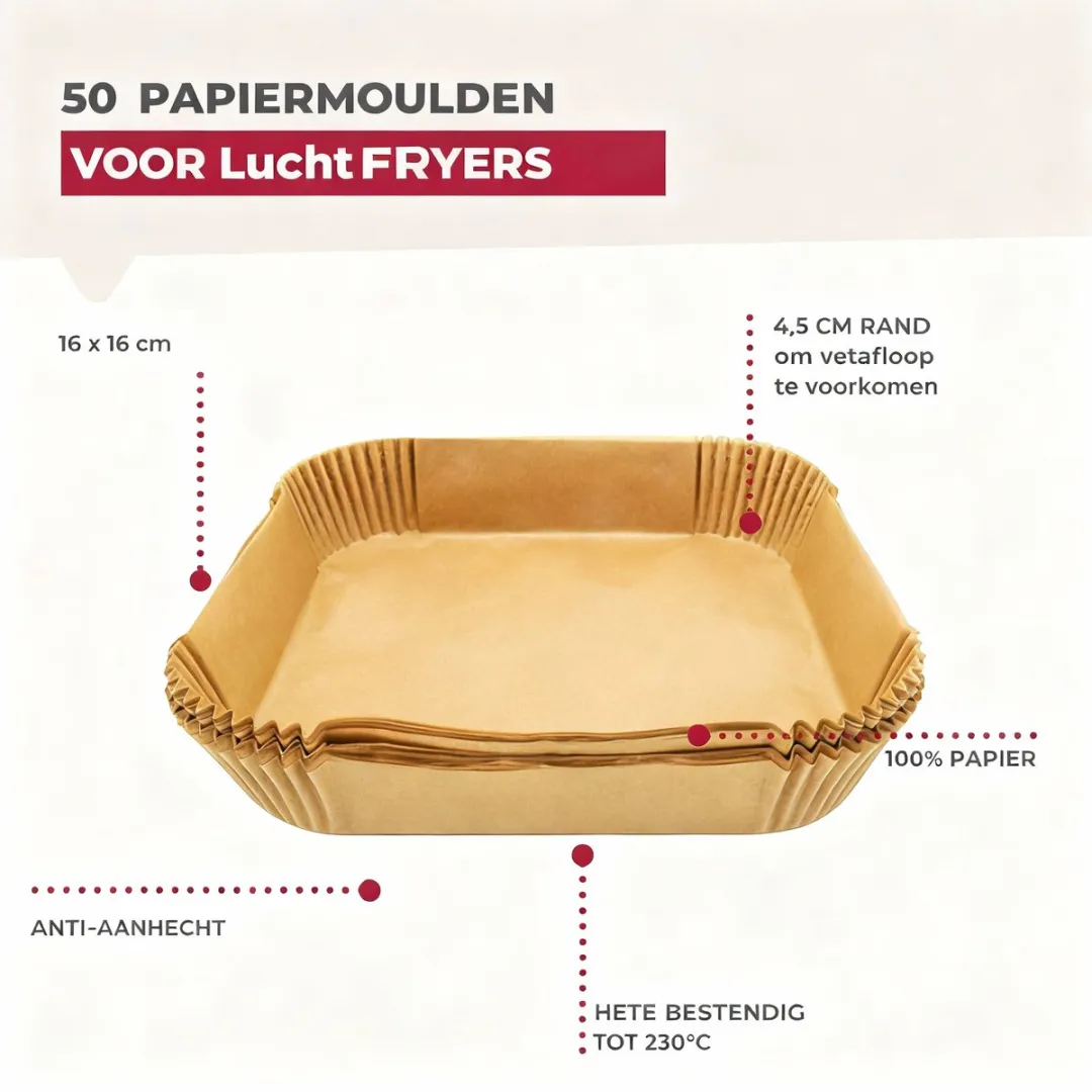 Fackelmann 42684 Papieren Airfryer-vormen - 50 Stuks - 16x16cm