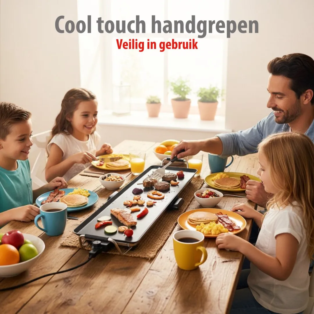 Alpina Teppanyaki Bakplaat XXL 2000W - 100x20cm - Zwart