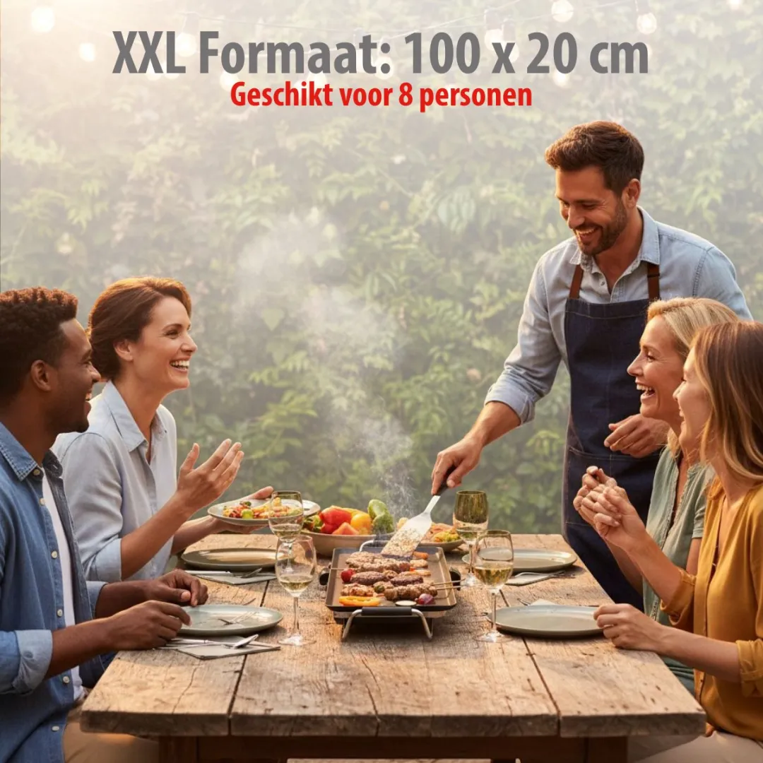 Alpina Teppanyaki Bakplaat XXL 2000W - 100x20cm - Zwart